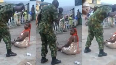 Slay Mama Flogged By Soldier For Indecent Dressing In Public - Watch N Cry