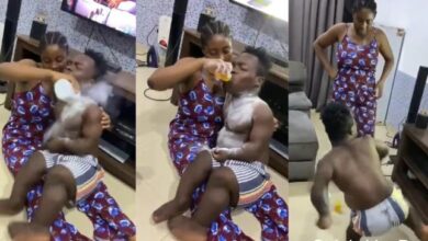 Lady Treats Shatta Bandle Like A Baby As She Baths N Feeds Him - Video