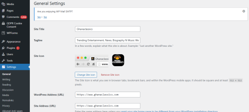 WordPress general settings
